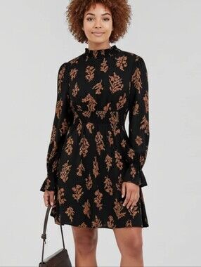 Cupshe Black Dress with Mustard Floral Print